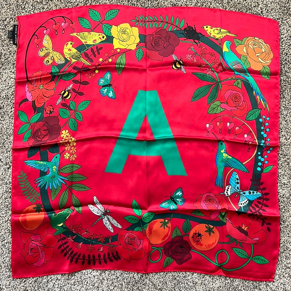 Anthropologie Collaboration with Karen Mabon initial “A” Silk Scarf.